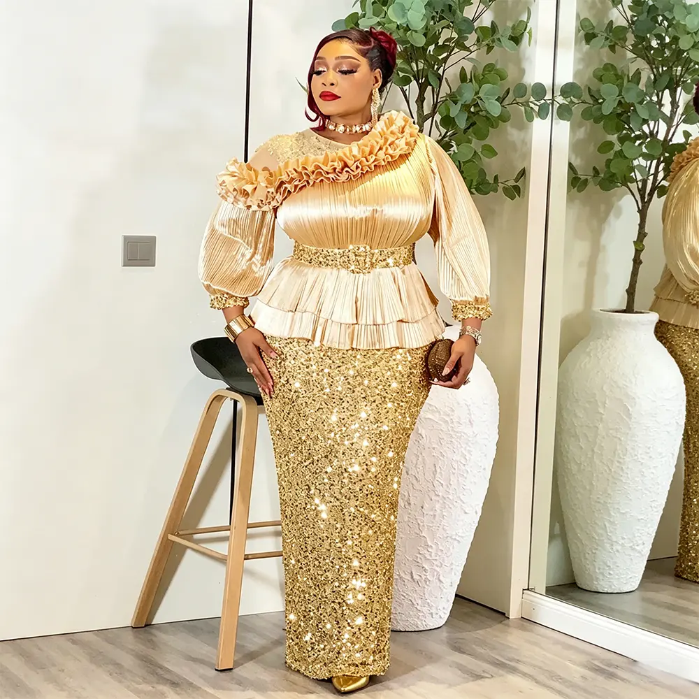 Women's Elegant Plus Size African Dashiki Sequin Maxi Dress - Formal Wear for Evening & Wedding Parties, Elegant Dresses, African Fashion, Maxidresses, Romance, Front Zipper, African Couture Evening Dresses