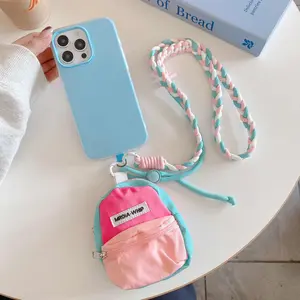 Jelly case, Decorative smartphone protector + tricolor cord + mini coin purse, four-piece set, can be worn as a shoulder bag or crossbody, anti-loss, shockproof, fashion enthusiasts, compatible with iPhone 11-17 PRO, PLUS, PRO MAX cases