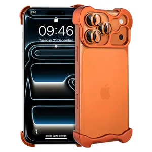 For iPhone 17 16 Pro Max 15 14 13 Metal Frameless Case with Camera Lens Protector Silm Mag Safe Compatible Minimalist Design Aluminum Frameless Protective Bumper Case Shock Absorption Shockproof Cover
