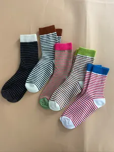Women's Striped Print Mid-calf Socks, Soft Breathable Socks, Casual Comfy Breathable Socks for Daily Wear, Women's Socks for All Seasons