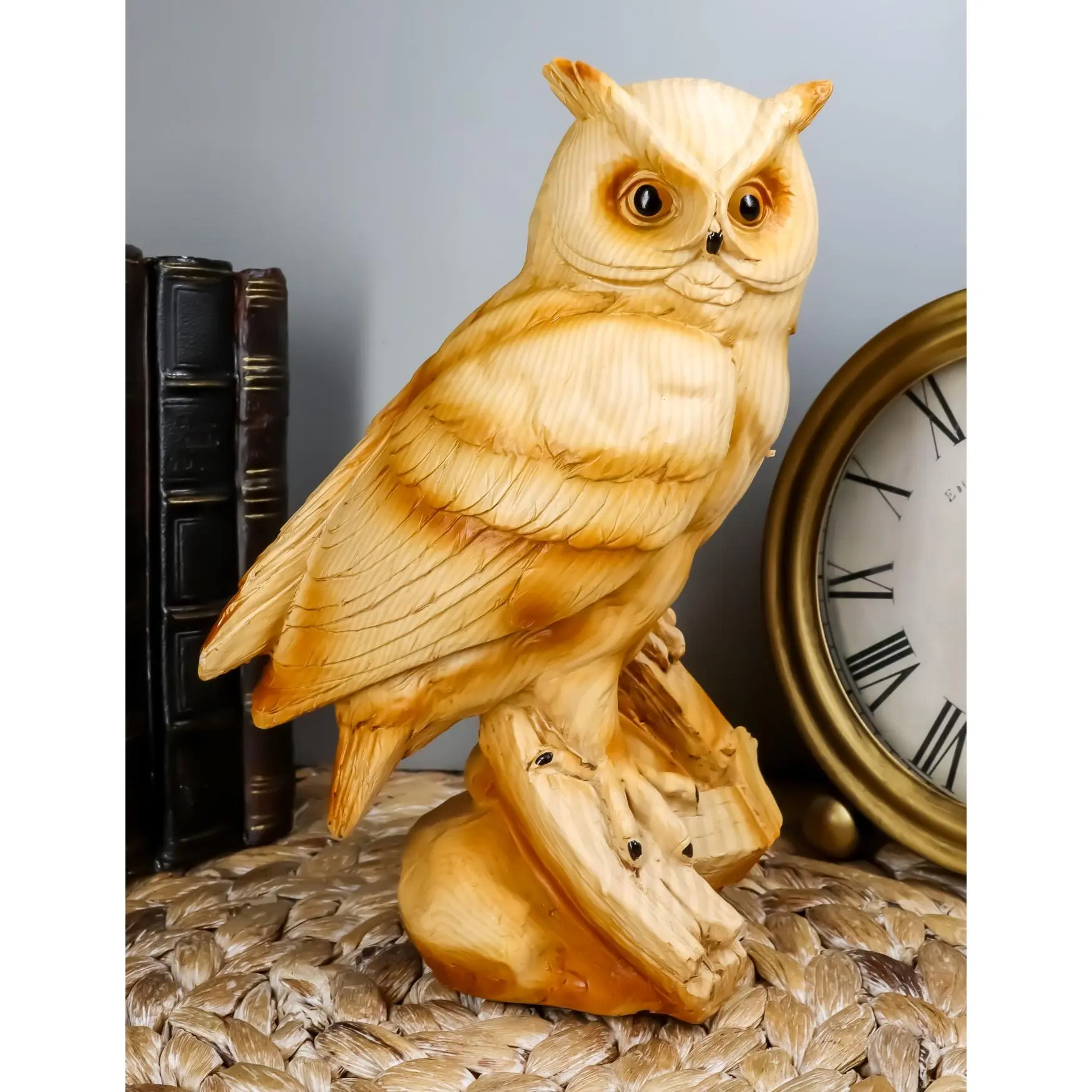 Ebros Gift Rustic Rainforest Great Horned Owl Decorative Faux Wood Figurine 8.25" Tall