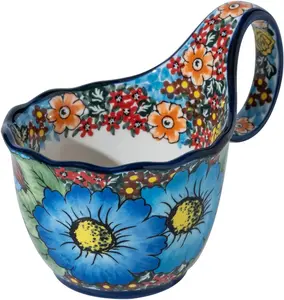 18.6oz Handpainted Ceramic Soup Bowl with Loop Handle, Microwave & Dishwasher Safe, Ideal for Soup, Chili, Stew, Ice Cream, Great Daily Use Ceramic Cereal Bowl