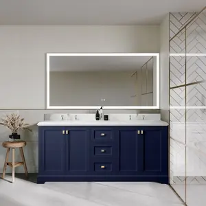 72" Free Standing Double Bathroom Vanity with Natural Marble Top RX-V02-72