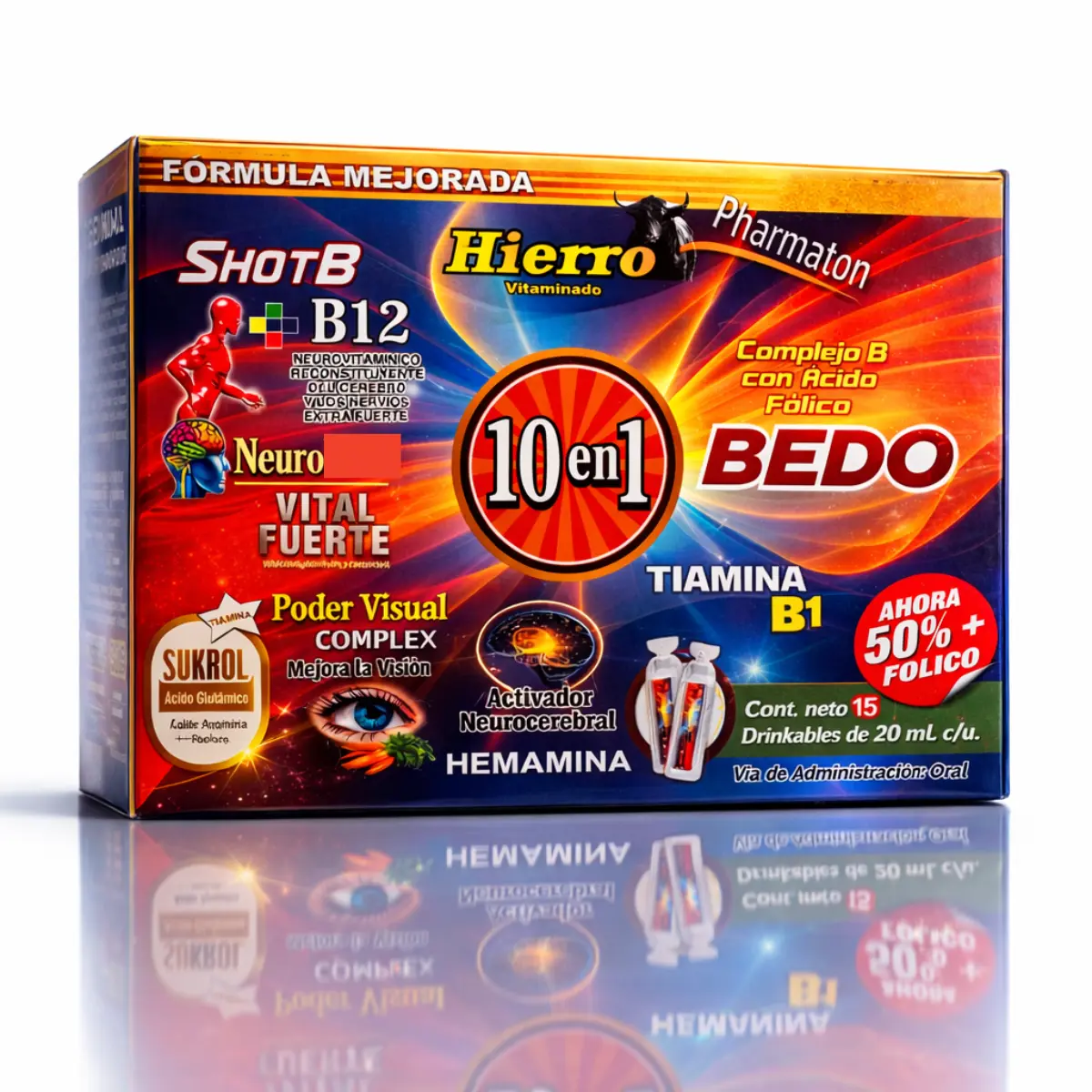 10-in-1 Iron Dietary Mineral Supplement Drinkable Shots - 15 x 20mL Healthcare Shots for Daily Energy & Wellness Support