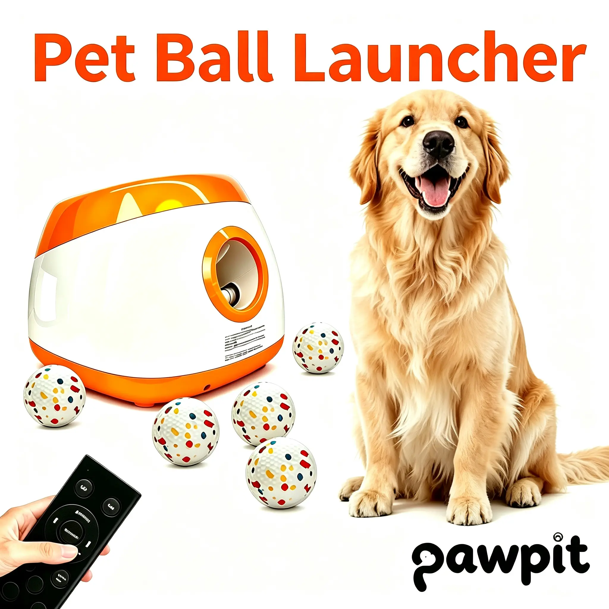 PAWPIT Large Automatic Dog Ball Launcher, Interactive Mental Stimulation Dog Toy, Smart Remote Enrichment Exercise Toy. Comes with 5 Chew-Resistant, Easy-to-Clean ETPU Balls. Indoor Outdoor Dog Fetch Toy, Must-Have for Pet Families, Great Gift for Dogs.