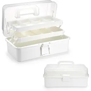 3-Layer Plastic Divider Storage Box Craft Storage Box with Adjustable Dividers Portable Handle Art Supplies Multi-Purpose Household Practical Box for Medicines, Sewing