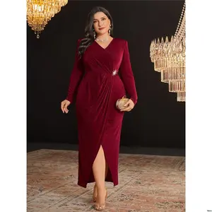 Dresses Party Evening Elegant Sleeve Long Slit Neck V Color Solid Plus tiktok Modely Size Dress