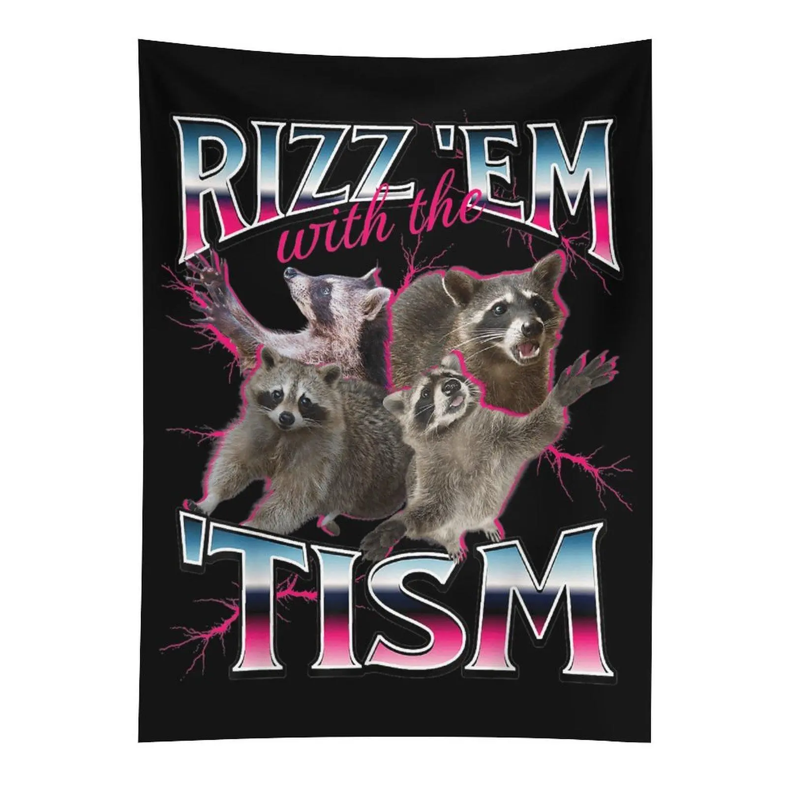 Autism Raccoon Meme Wall Tapestry, Funny Rizz Em With The Tism Wall Hanging, Bedroom Dorm Decor