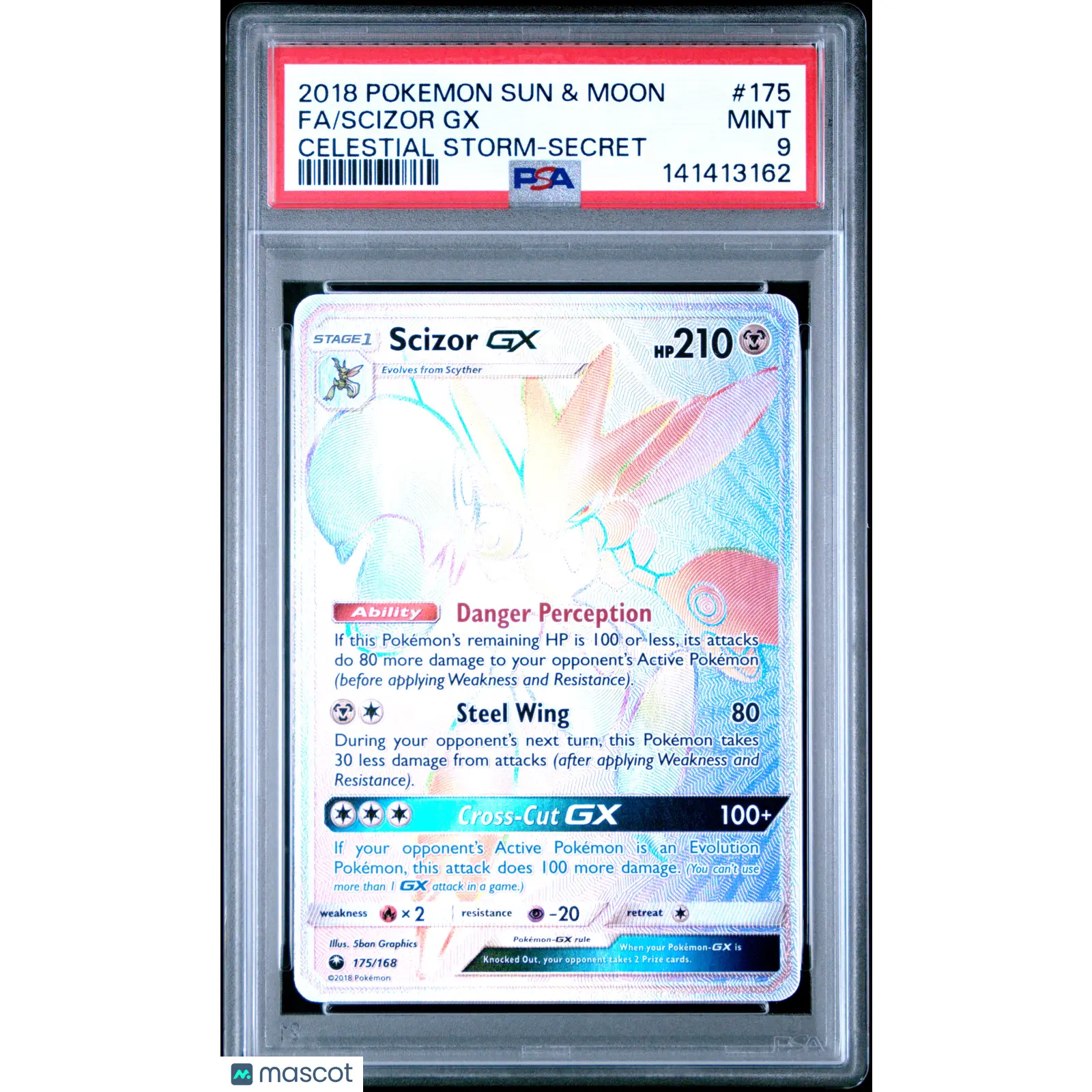 2018 Pokemon Sun & Moon Celestial Storm Scizor GX #175 Secret FA PSA 9 MINT