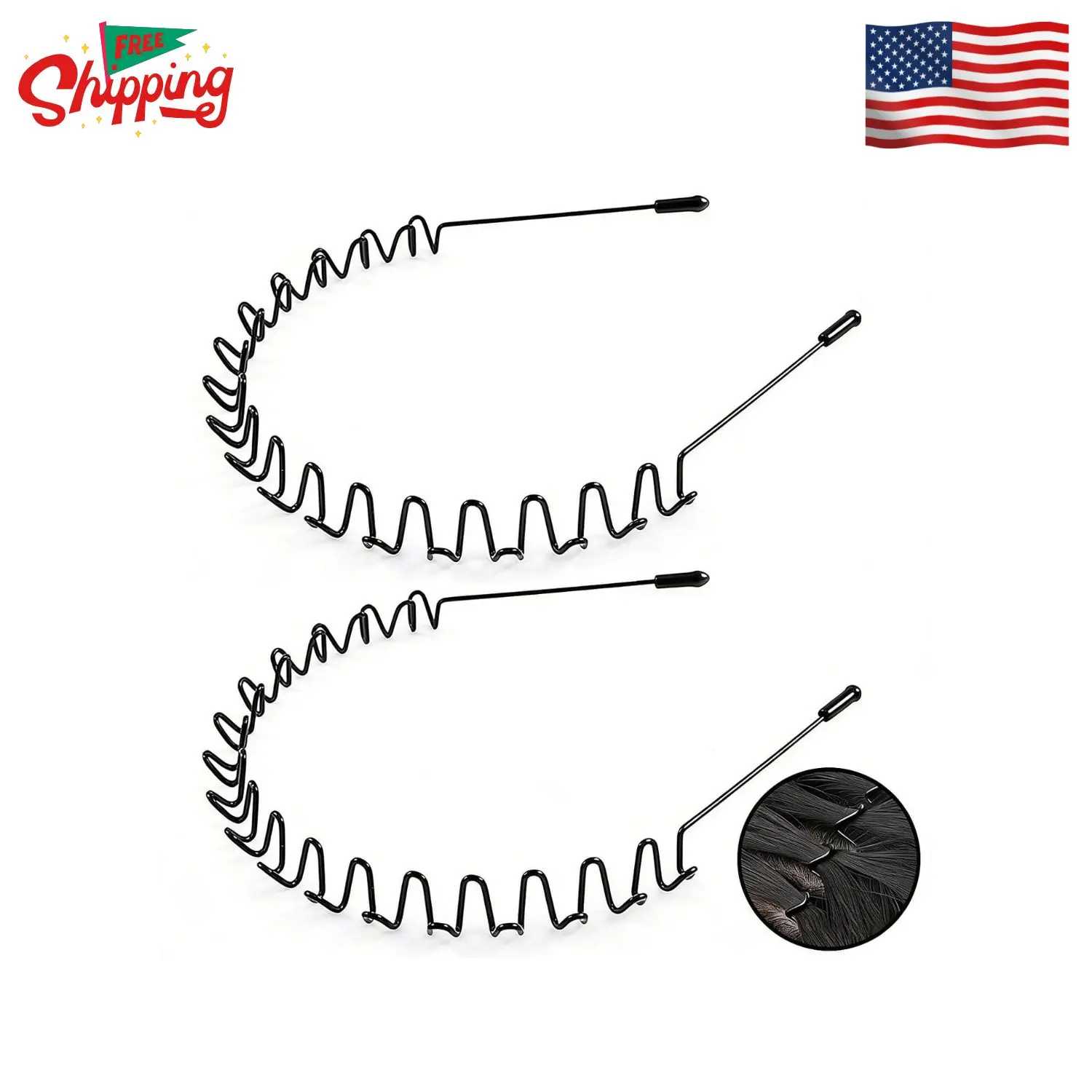 Metal Headband for Men, Zig Zag Wire Hair Band, Non Slip 2 Pcs