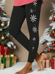 Daily Casual Fitness Yoga Running Comfortable Elastic Printed Leggings, Slim-Fitting Natural Waist Pants for Spring & Fall Stretchy Soft Leggings