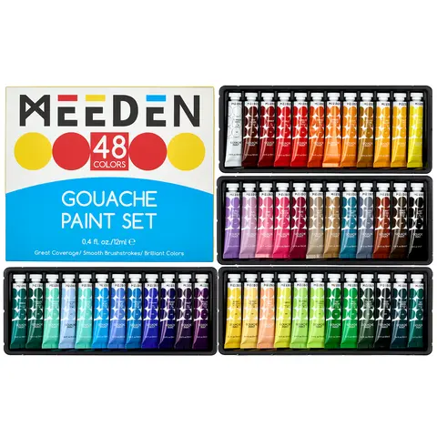 MEEDEN Non-Toxic Water-Based Gouache Paint Set - 12/24/48 x 12ml/0.4oz Tubes, Art Materials, Colored Drawing & Painting Supplies, Beginner Friendly Options, Opaque Bold Layers for Canvas, Paper, Rich Pigment Art Supplies