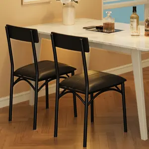 GARVEE Dining Chairs Set of 2, Upholstered Dining Chairs with Back, PU Leather Kitchen Dining Chair, Black Chairs for Kitchen, Apartment, Living Room, Comfortable Seat, Easy Assembly, Classic Black