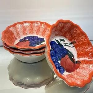 Orange/purple ceremic Bowls 7.5”, SET OF 4