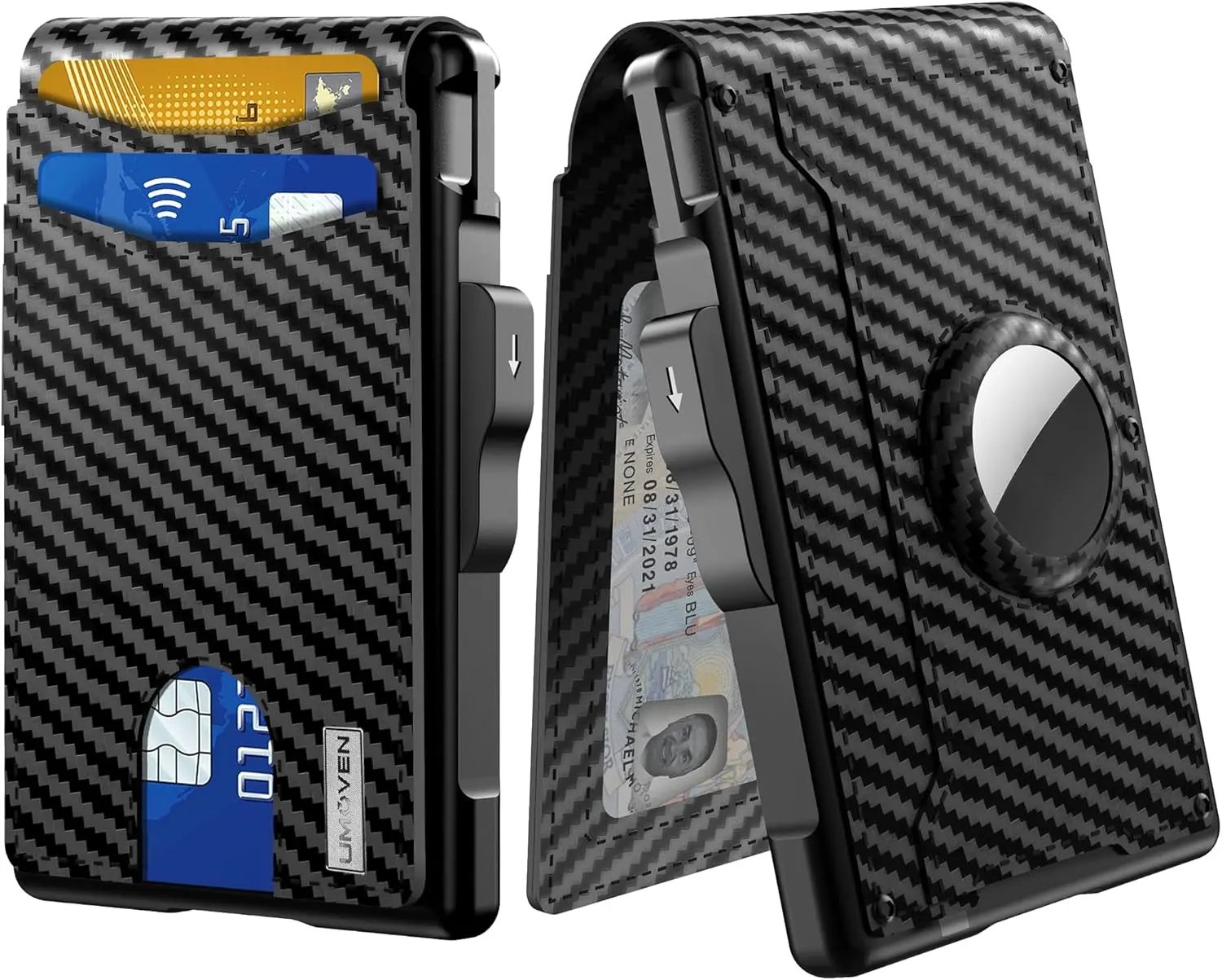 Men's AirTag Wallet- Pop Up Aluminum Case, Money Clip, RFID Blocking Slim Bifold Leather Card Holder, Minimalist Wallet with Gift Box - AirTag NOT Included