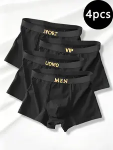 Men's Casual Slim-Fitting Boyshorts (4 Pack), Comfortable Breathable Outdoor Sports Underwear, All Seasons Wear, Contrast Binding Design