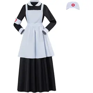 Florence Nightingale Cosplay Costume Nurse Dress with Apron Bonnet Arm Band Women's Civil War Nurse Costume