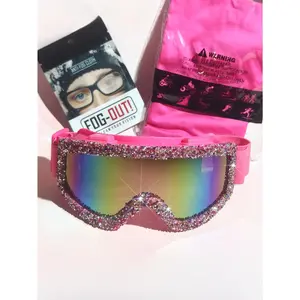 1pc Rhinestone-Decorated  Full-Coverage Women's Fashion Protective Soft Ski Goggles, Mirrored, Anti-Fog, Anti-Scratch, Adjustable Strap For Skiing, ATV, Motocross, Hiking, Sandstorm Light Masks sunglasses women