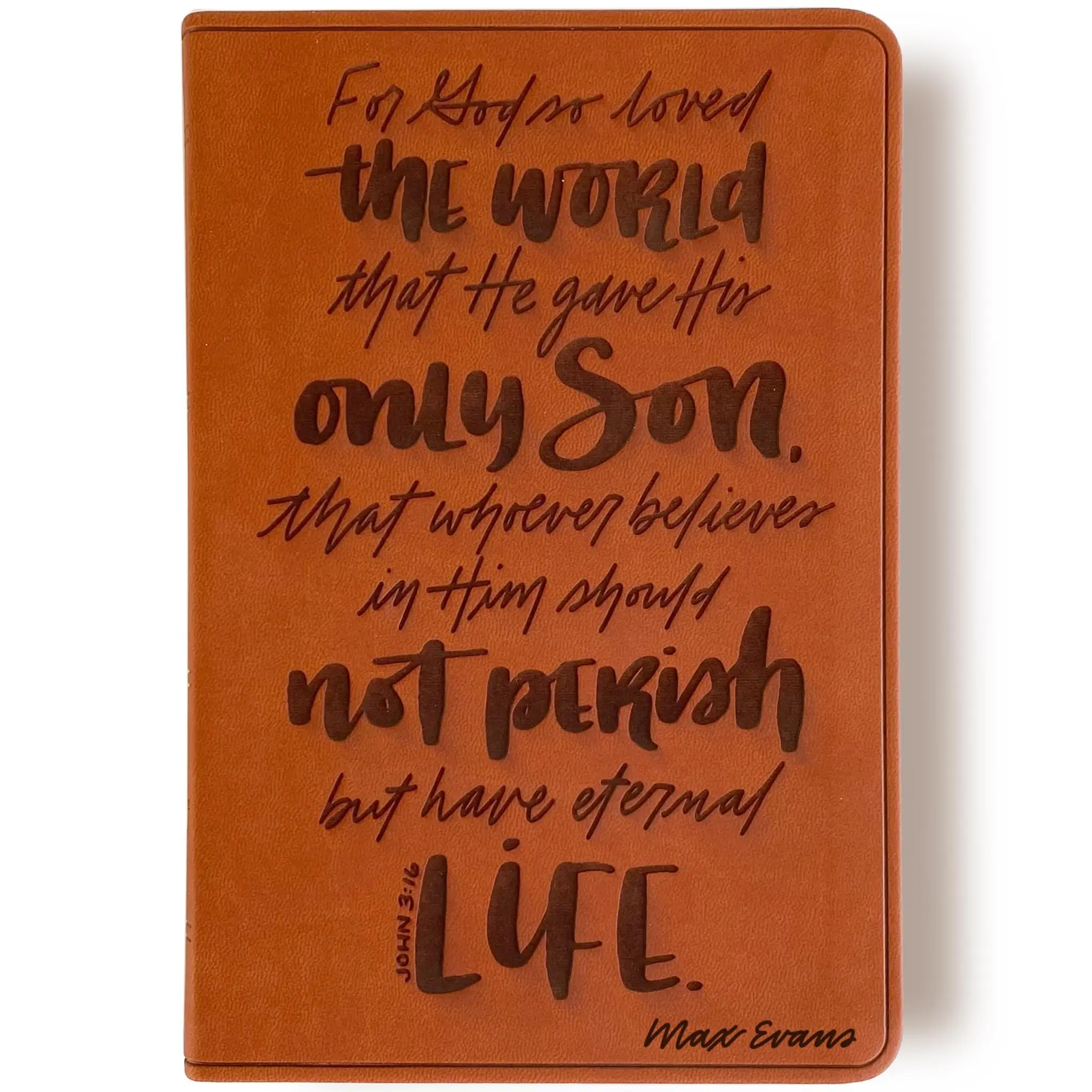 Personalized ESV Large Print Bible - Light Brown - For God So Loved the World - Hand Lettered and Engraved