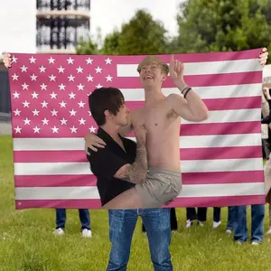 Sam Actors & Colby Pink America Funny Cameron Flag Poster - 3x5ft Patriotic Dorm Room Decor with 4 Grommets, Humorous Stars & Stripes Design, Durable Fabric Wall Art for College Apartments, Gifts (Grommets' Color Random)