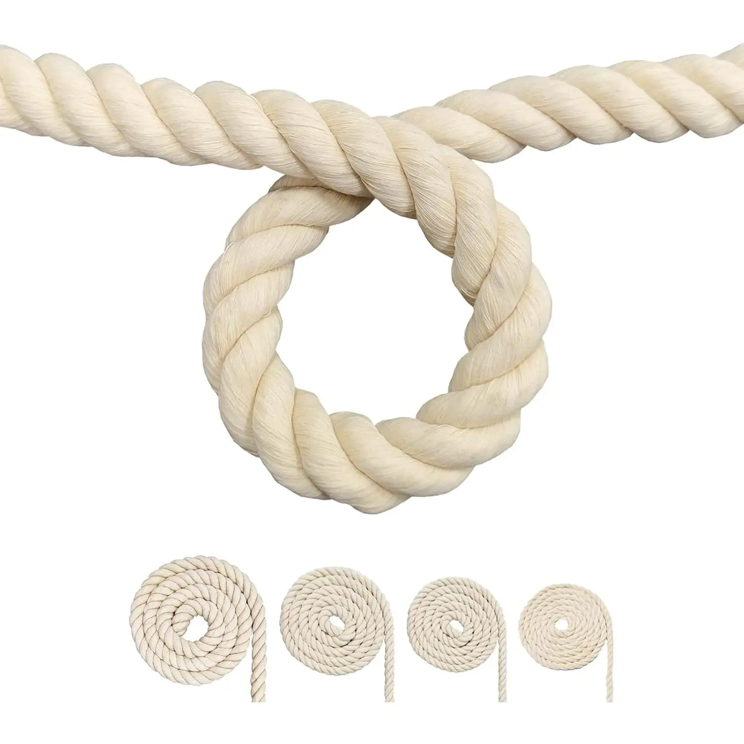 Cotton Rope Black Cotton Cord 3 Strand Twisted Macrame Cord Beige 20mm x 16 Feet