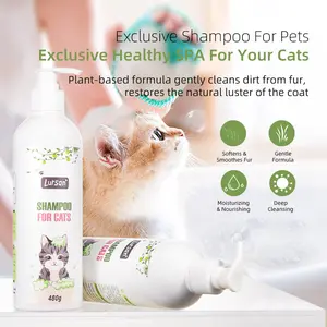 Lurson Cat Shampoo | 480g Natural Plant-Based pH Balanced Cat Wash | Gentle Cleansing, Odor Control, Softens & Detangles Fur for All Cats