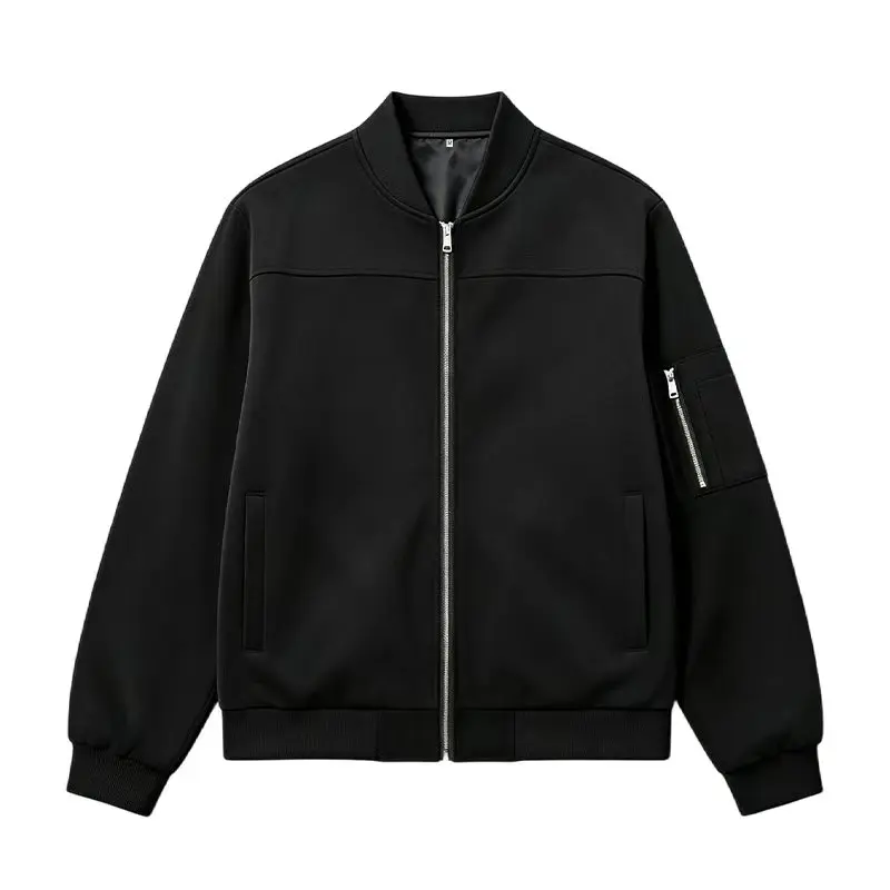 Classic vintage men’s flight jacket crafted from soft brushed fabric, featuring a full zip closure and secure side pockets, with ribbed elasticated hems—a warm casual outerwear piece for autumn/winter streetwear styling.