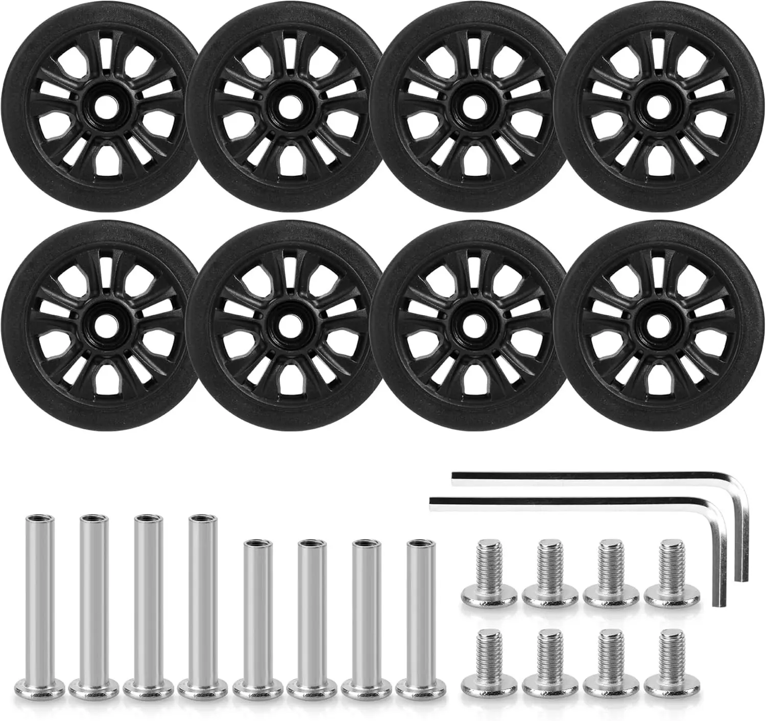 8 Pcs Luggage Replacement Wheels 55 x 12mm Double Suitcase Wheels Rubber Suitcase Replacement Casters(ZLN-Black)