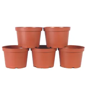 TEKU TO159245P 6 Inch Plastic Round Pot Terra Cotta Colored (5 Pack)