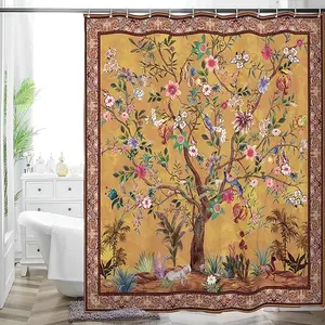 Vintage Botanical Shower Curtain Polyester 72x72 Inch Floral Tree of Life Bath Decor for Unique Bathroom Aesthetic