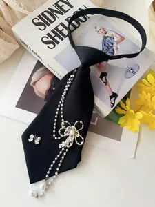 Unisex Geometric Design Wide Tie, Adjustable Pearl Chain, Casual Style for All Seasons, Perfect for Parties & Travel, Boho Casual Tie, Casual Elegant Tie