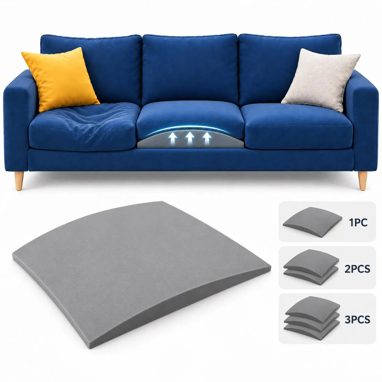 GEECO Couch Cushion Support for Sagging Seats, 40D High Density Foam Insert, 20 x 20 x 2 in Under-Cushion Sofa Support, Gray