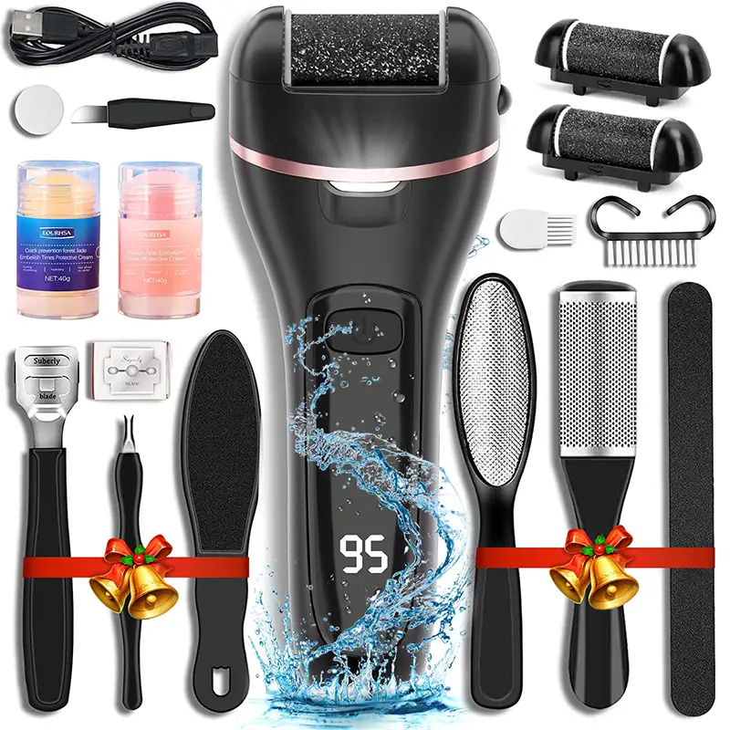 Electric Callus Remover for Feet with 3 Roller Heads 2 Speed Rechargeable Waterproof Professional Pedicure Kit 17 in 1 Foot File Tools Perfect for Dea