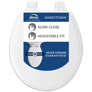 Jamestown Round Soft Close with Adjustability Never Loosens Enameled Wood and Toilet Seat in White
