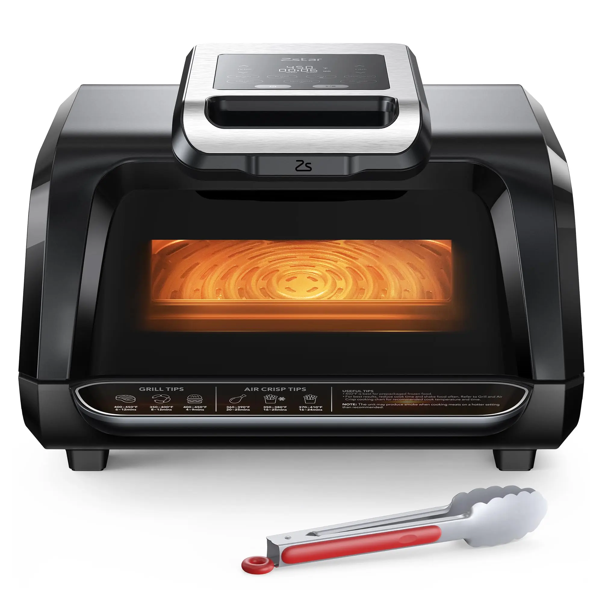 1750W Electric Air Grill Combo with See-Through Window - 7-In-1 Smokeless Indoor Grill & Air Fryer - Bake/Roast/Broil/Crisp with 4QT Capacity - Ideal for Healthy Grilling, Black
