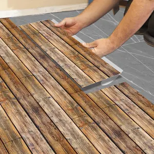 Wood Color PVC Self-Adhesive Floor Tiles, Waterproof Durable Fake Real Wood Flooring, DIY Living Room Bedroom Kitchen Rent House