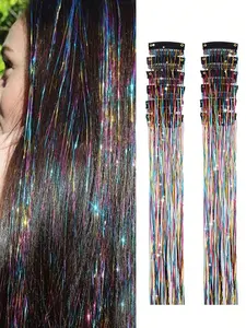 12-Piece Set 20 Inch Shimmer Hair Extensions, Heat Resistant Glitter Fairy Hair Accessories for Women & Girls, Eye-Catching Party Decoration