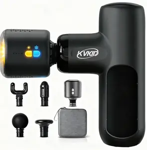 KVKID Mini Massager Gun with Heat and Cold Head, Massage Gun Deep Tissue with 4 Attachments, Portable Muscle Massager Gun for Pain Relief, Rechargeable Small Massage Gun for Office, Home, Athletes, Slate Gray With Heat and Cold Head