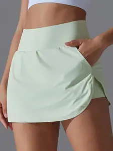 Women's Solid Color Sports Skort, Breathable Comfortable Tennis Skort, Ladies Sportswear for Indoor Outdoor Wear, Casual Sporty Skort, Butterfly Workout Skorts