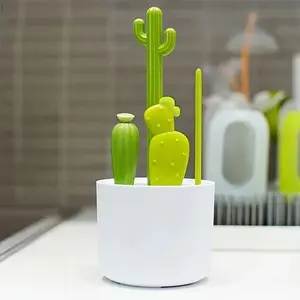 5pcs Cactus Cleaning Brush Set - Durable Plastic, Multi-purpose, Bottlewasher, Includes Cup Brush, Bottle Cleaning Brush, Stain Removal Brush, Lid Brush, No Dead Angle Design, Suitable for Water Bottles, Teacups, Grooves, Commercial