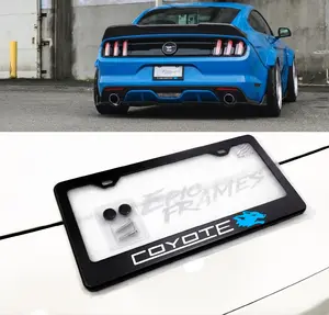 Blue Coyote 5.0 Mustang GT License Plate Frame Black Stainless Steel Metal