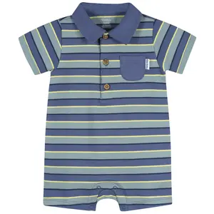 Baby Boys Blue & Green Collared Romper