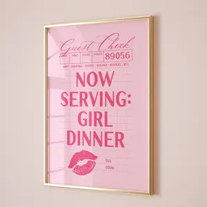 Girl Dinner POSTER UNFRAMED , Aesthetic Kitchen Decor, Trendy Kitchen POSTER UNFRAMED s, Hot Pink College Apartment Decor, Girly Wall Art, Chef Cooking POSTER UNFRAMED