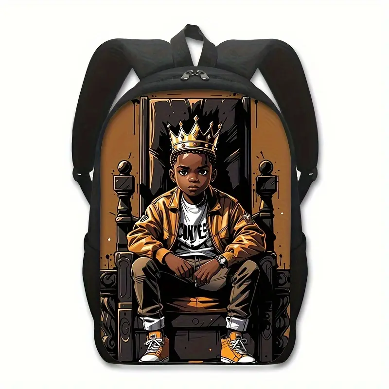 Black King Crown School Backpack for Afro Teen Boys, Durable Canvas Bookbag, Casual Rucksack for Back to School Haul, School Backpacks, Casual Backpack