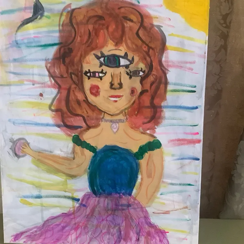 Three Eyes Girls Artwork - Colorful Drawing of a Character with Unique Features