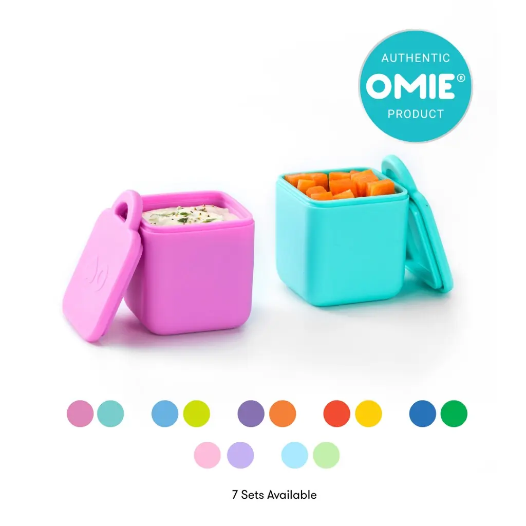 OmieDip® Square Meal Prep Dipping Containers 2-Pack - 3.2 oz Leakproof Silicone Kitchen Food Storage Set for OmieBox® - TTS