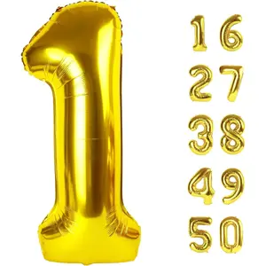 40 Inch Gold Balloon Number 1 First Birthday Jumbo Mylar Foil Helium Balloon for 10 21 31 Birthday Digital for Birthday Party Wedding Anniversary Party Decorations
