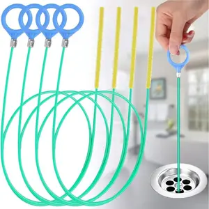 4 pieces of 90cm extended drainage snakes, Anti Clogging Drainage, anti-blocking shower dredging tool for sinks, bathroom and bathtub drainage hair removal brush dredger with rotating handle
