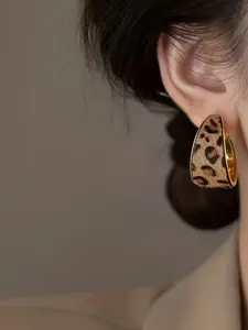Women's Leopard Print Hoop Earrings, Elegant Geometric Design, Perfect for Daily Wear & Parties, All-Season Accessory