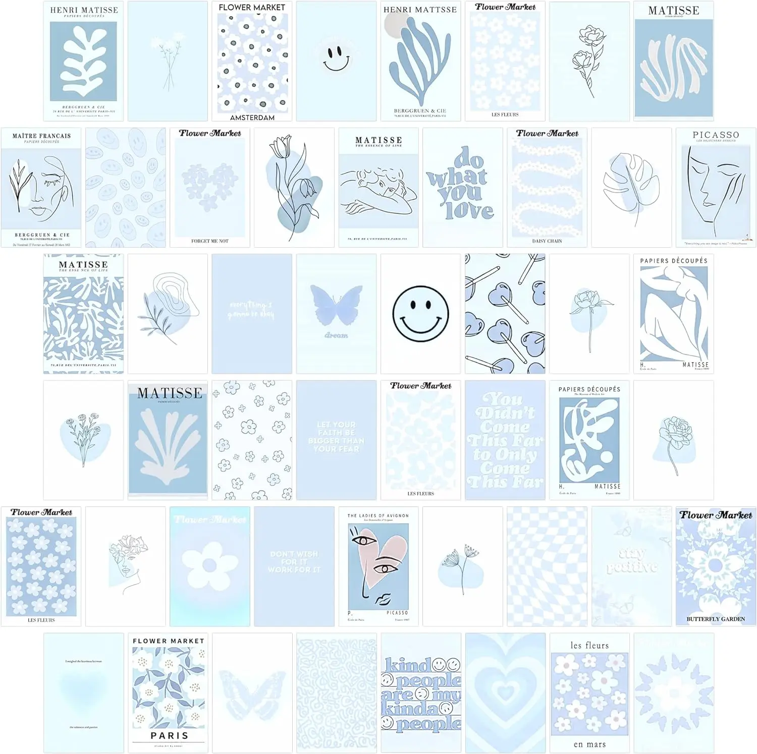 Blue Room Decor Aesthetic,Blue Wall Collage Kit Posters for Room Aesthetic Posters Prints,Blue Aesthetic Dorm Room Decor for Teen Boys Girls (50pcs 4x6 inch